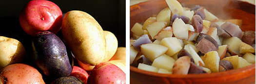 left; the "purple" potato, right; steamed potatoes