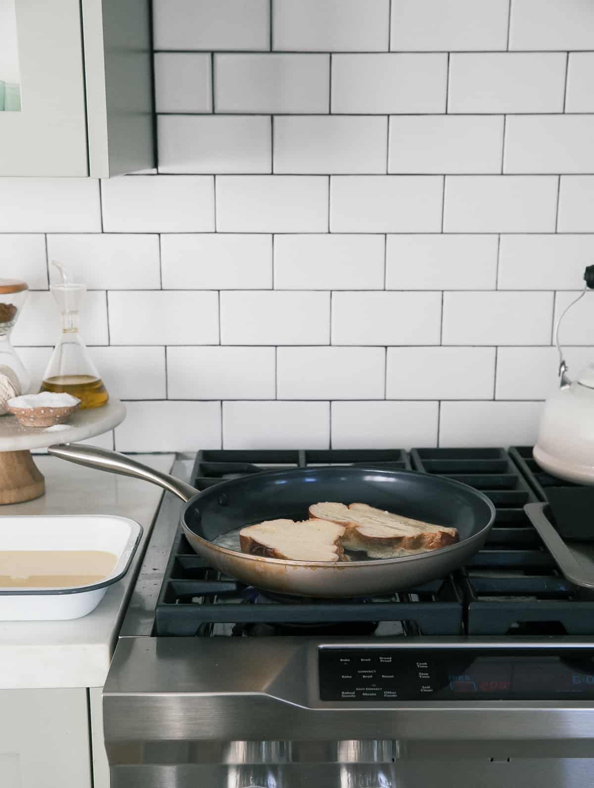 French Toast cooking in a pan. 