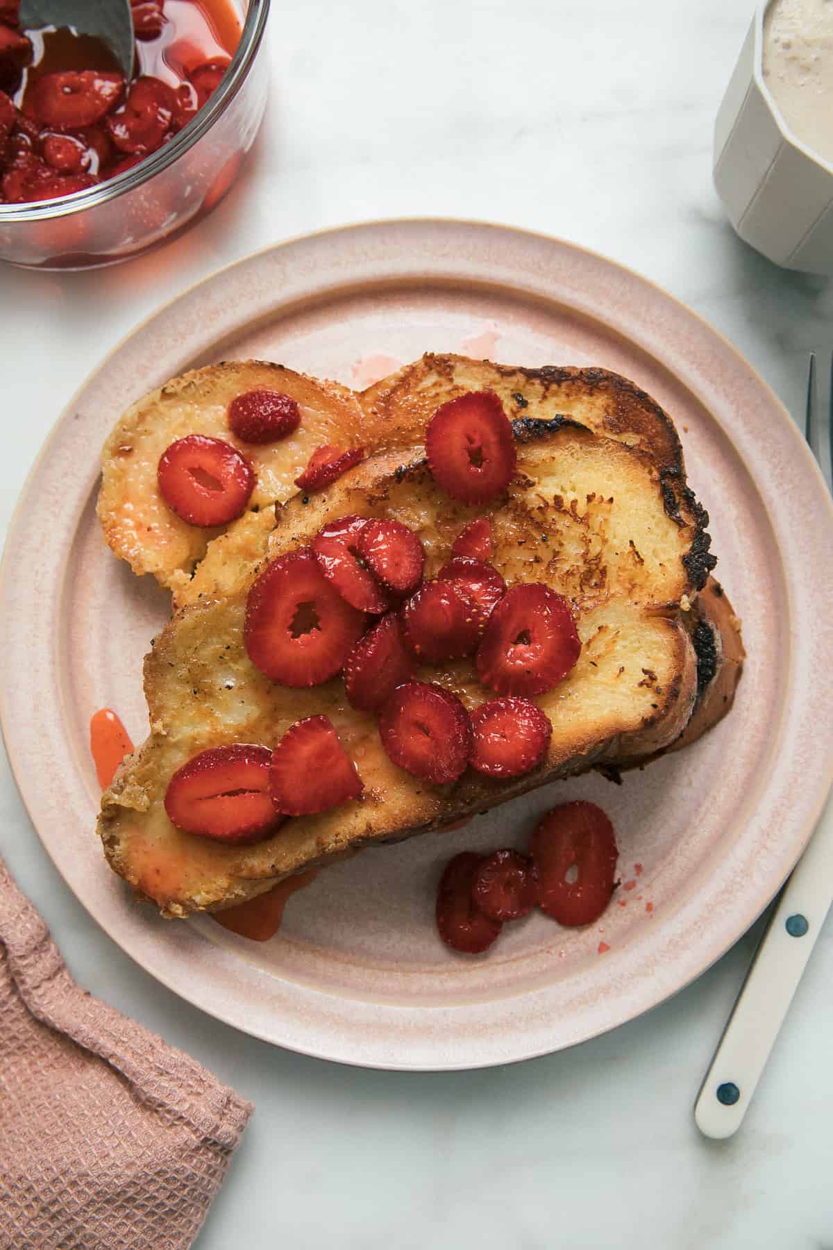 Custard French Toast on a plate. 