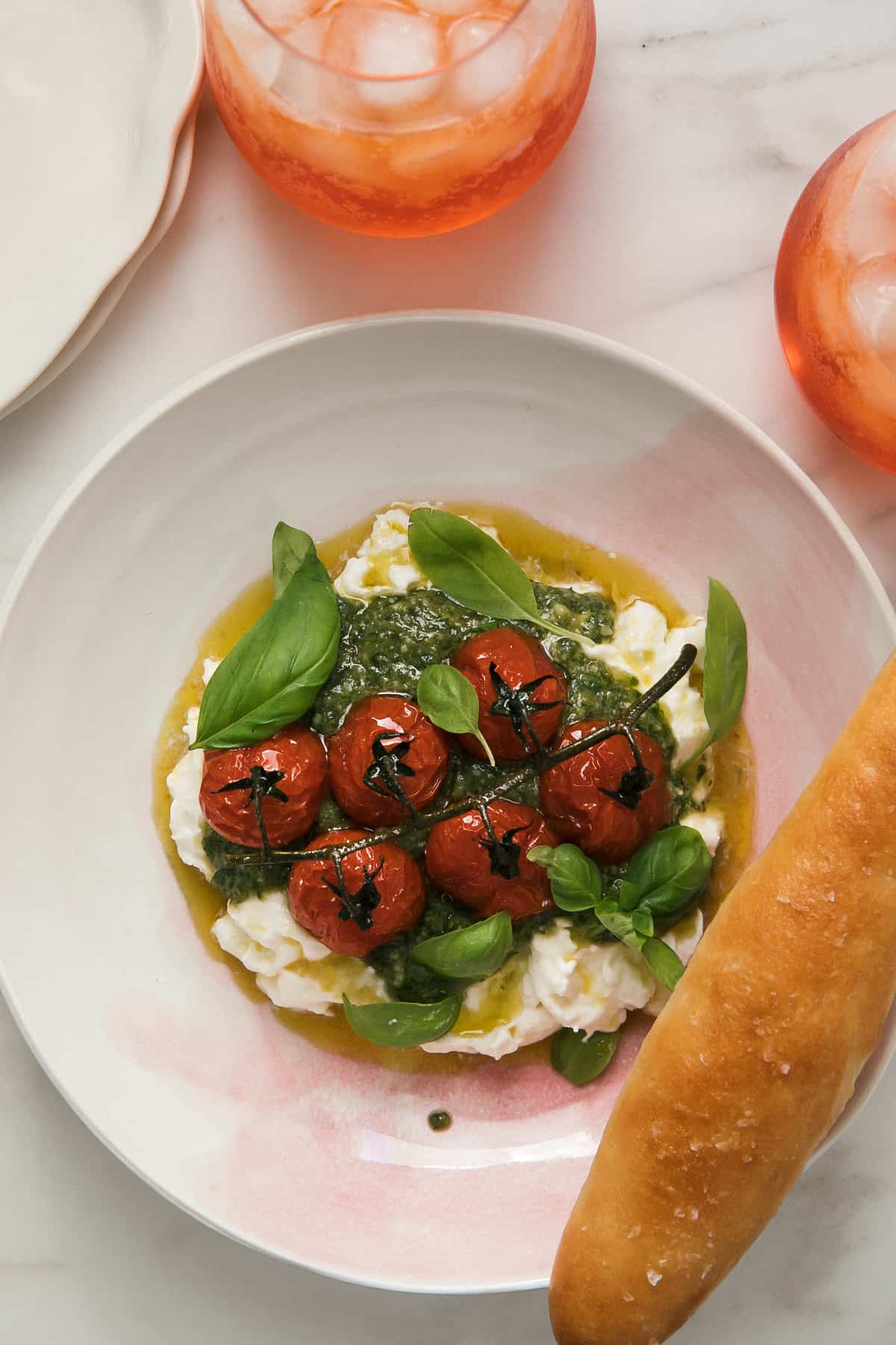 Bowl of Caprese Sald with Breadstick
