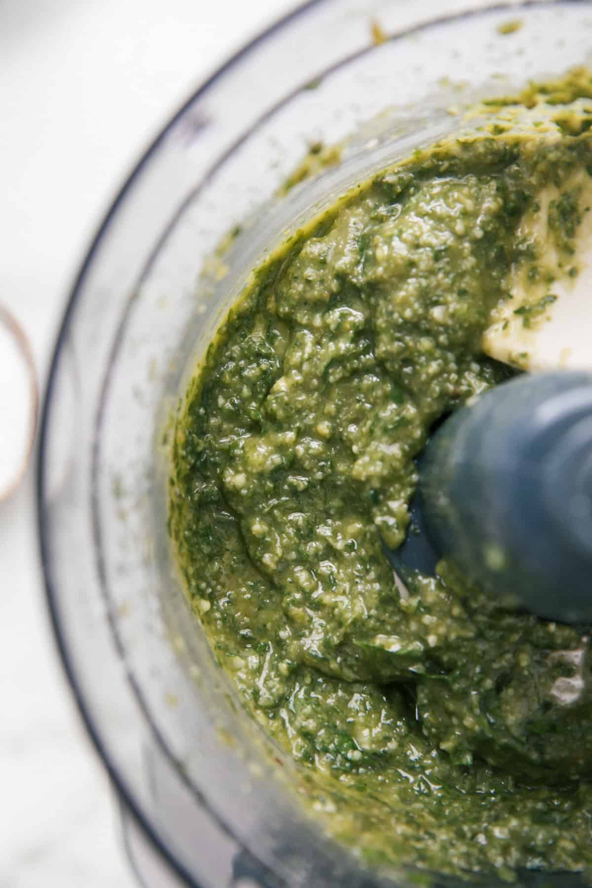 Close up shot of pesto