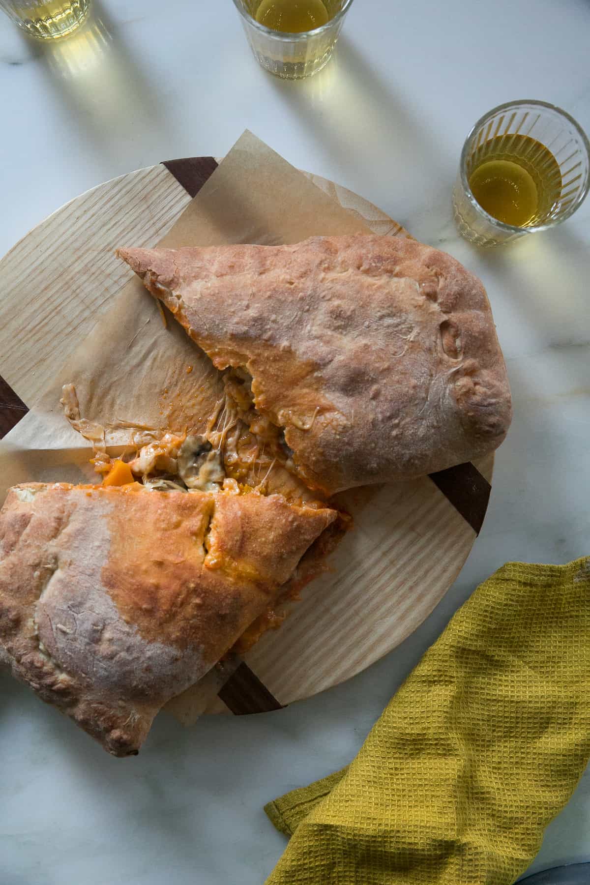 Calzone cut in half. 