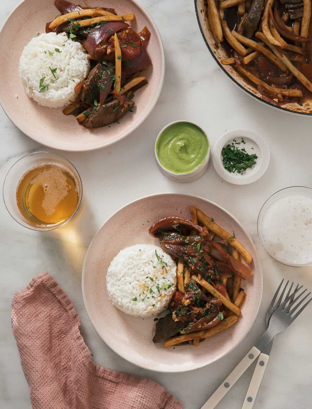 Lomo Saltado in bowls. 