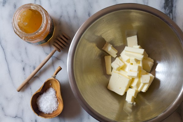 Blue Cornbread Muffins with Salty Honey Butter