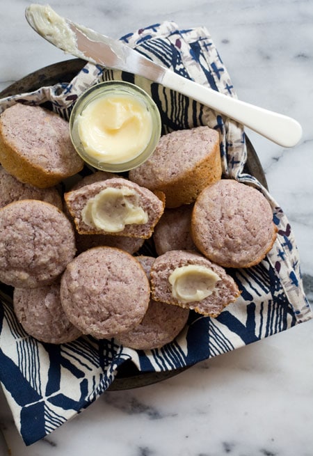Blue Cornbread Muffins with Salty Honey Butter
