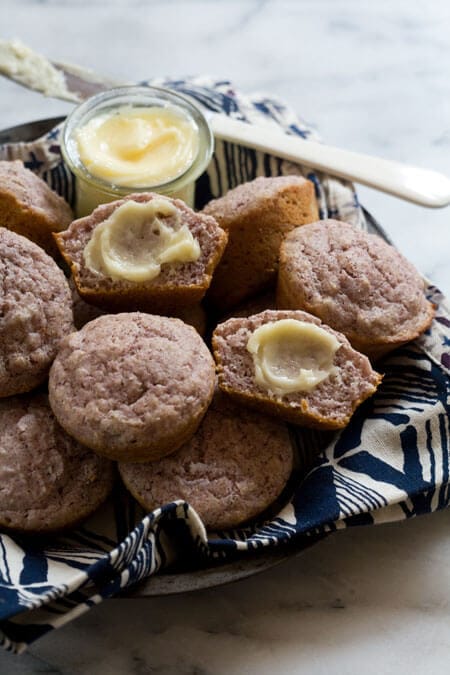 Blue Cornbread Muffins with Salty Honey Butter