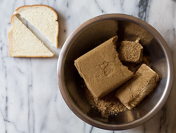 Hard brown sugar with bread on the outside. 