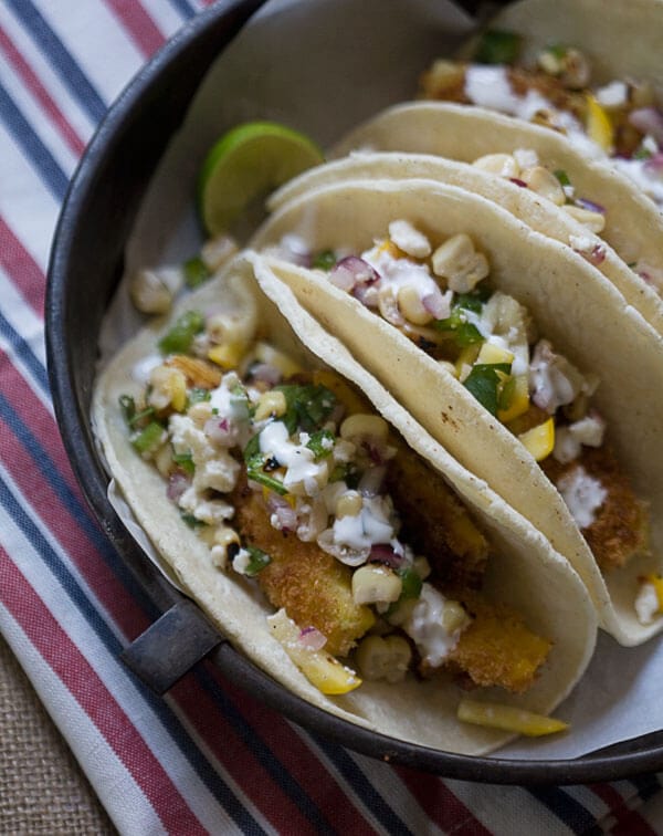 Fried Summer Squash Tacos with Charred Corn Salsa