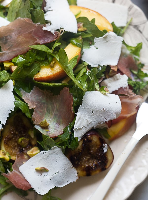 Dinner for One: Grilled Fig and Peach Arugula Salad with Ricotta Salata and Prosciutto // www.acozykitchen.com