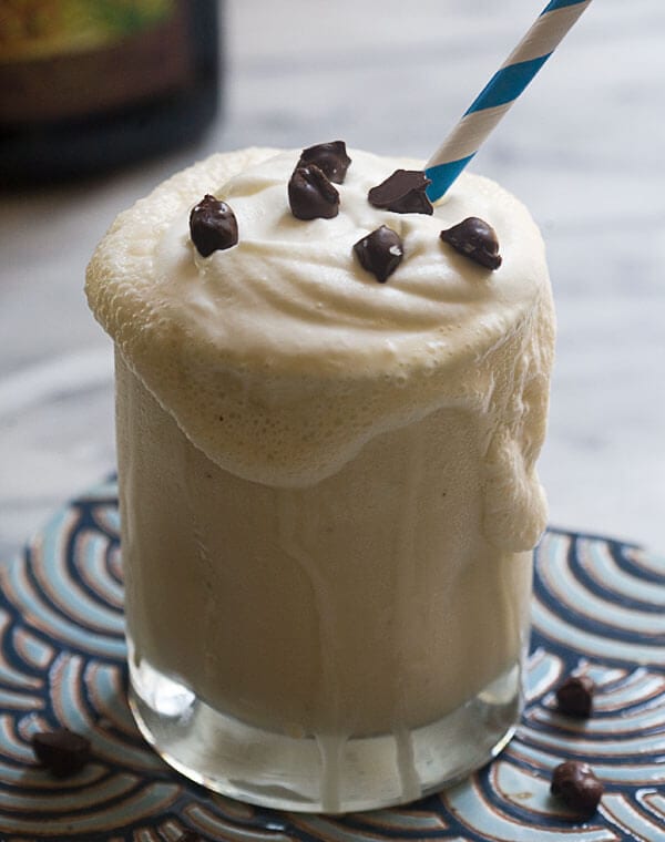 Boozy Milkshake: Coffee and Rum Milkshake with Salty Chocolate-Covered Coffee Beans // www.acozykitchen.com