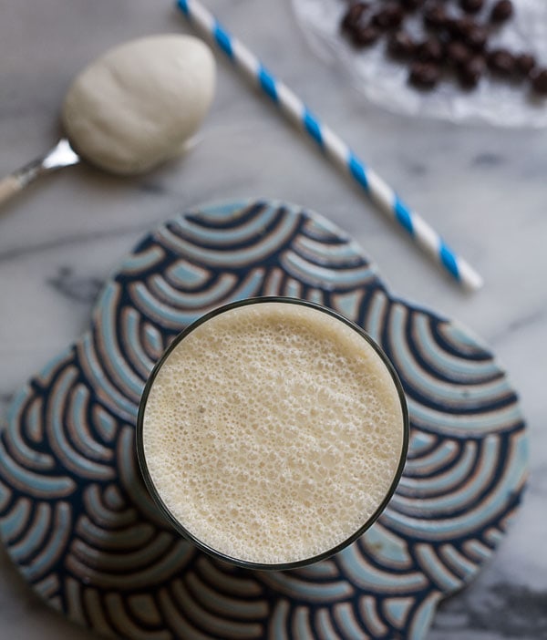Boozy Milkshake: Coffee and Rum Milkshake with Salty Chocolate-Covered Coffee Beans // www.acozykitchen.com