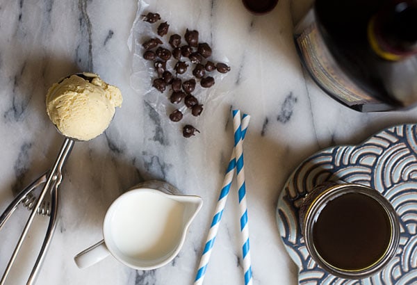 Boozy Milkshake: Coffee and Rum Milkshake with Salty Chocolate-Covered Coffee Beans // www.acozykitchen.com