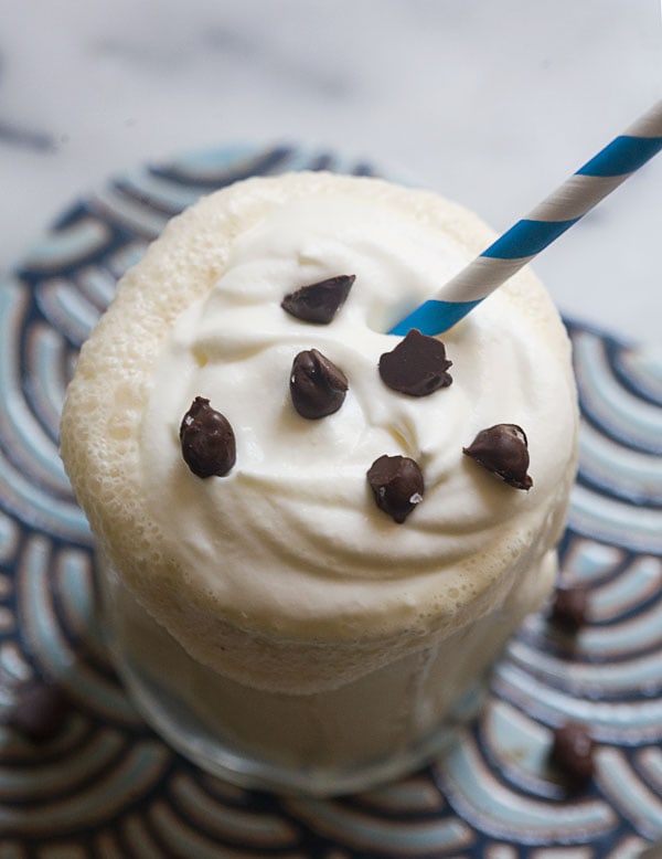 Boozy Milkshake: Coffee and Rum Milkshake with Salty Chocolate-Covered Coffee Beans // www.acozykitchen.com