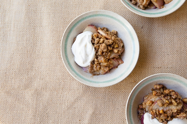 White Peach Crisp with a Brown Butter Walnut Crumble