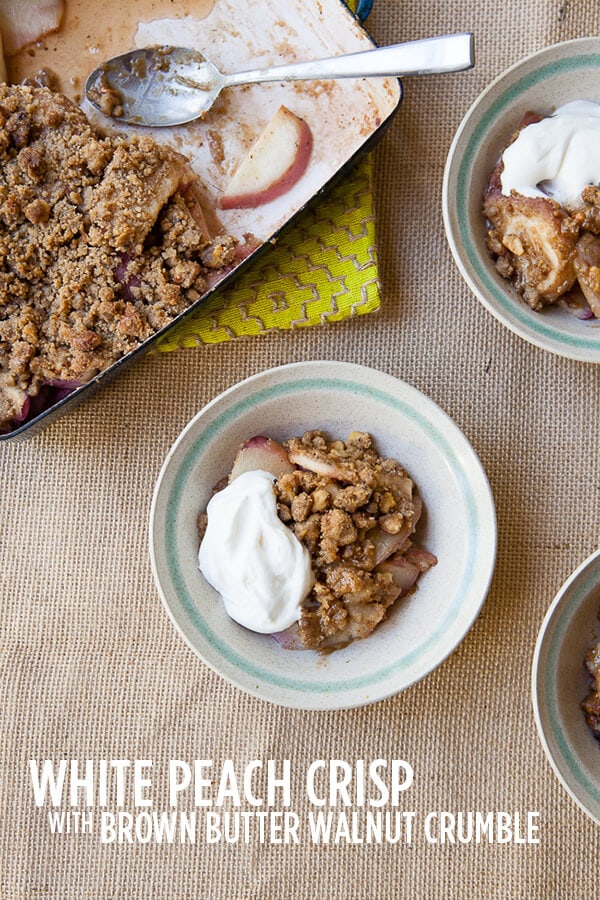 White Peach Crisp with a Brown Butter Walnut Crumble // www.acozykitchen.com