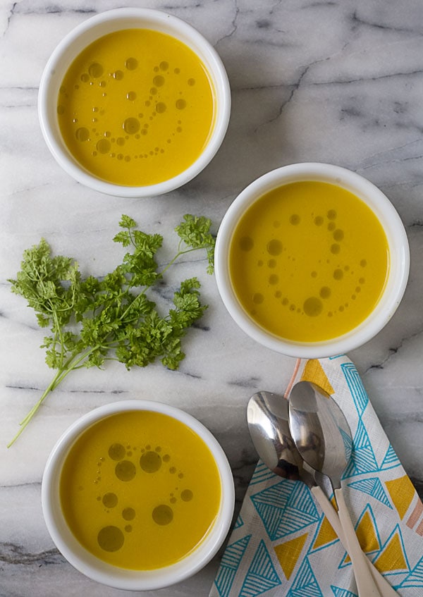 Yellow Pepper Soup with Chervil Oil // www.acozykitchen.com