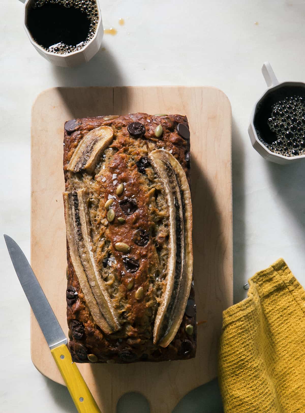 Easy Banana Nut Bread on cutting board. 