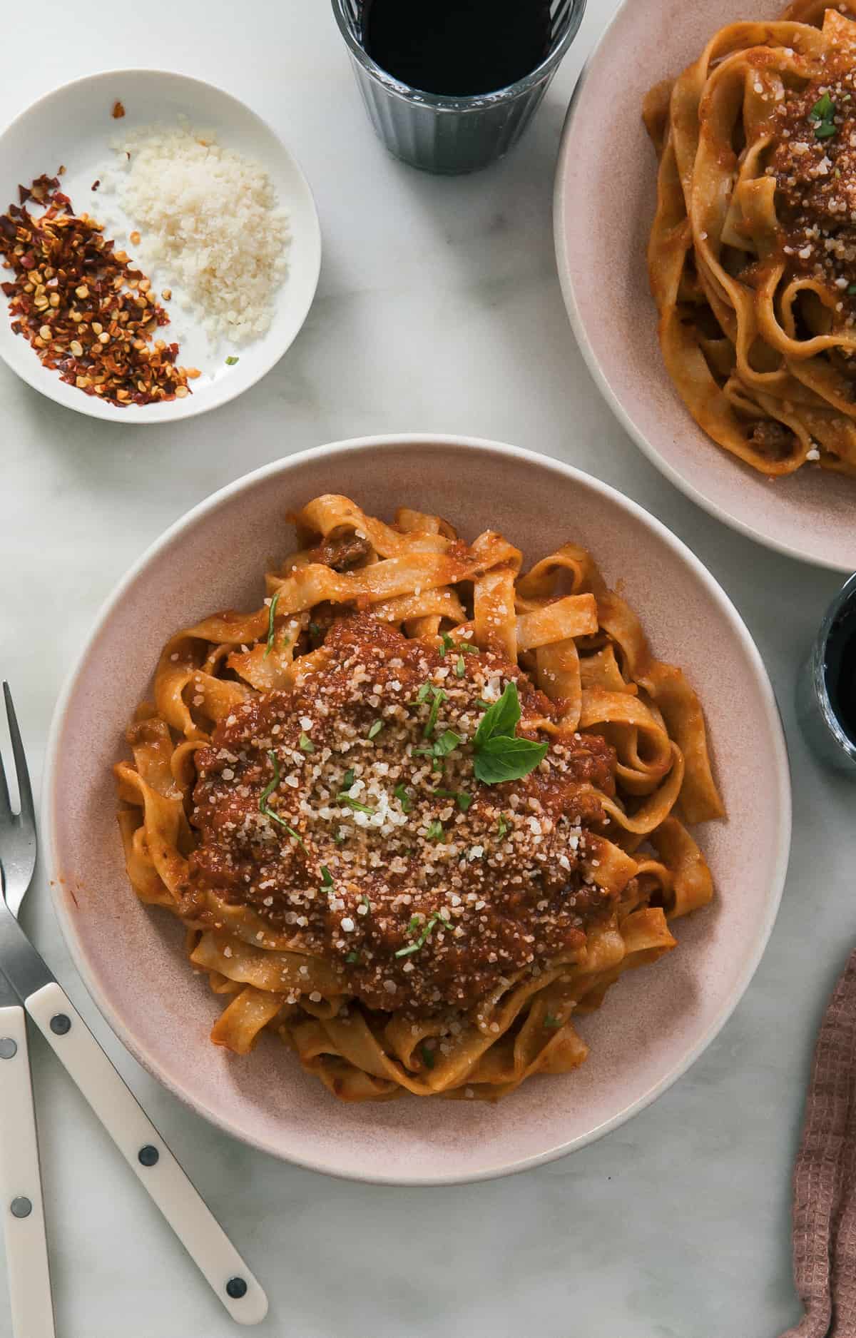 Lamb Bolognese in bowls. 