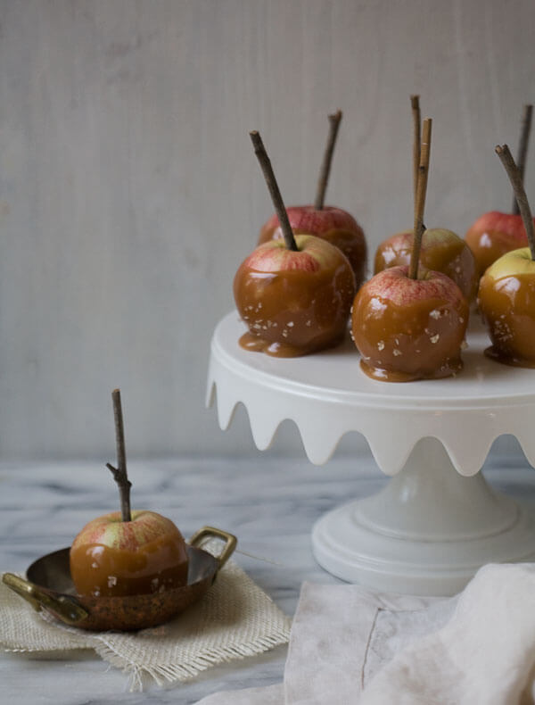 bourbon-spiked caramel apples with smoked sea salt