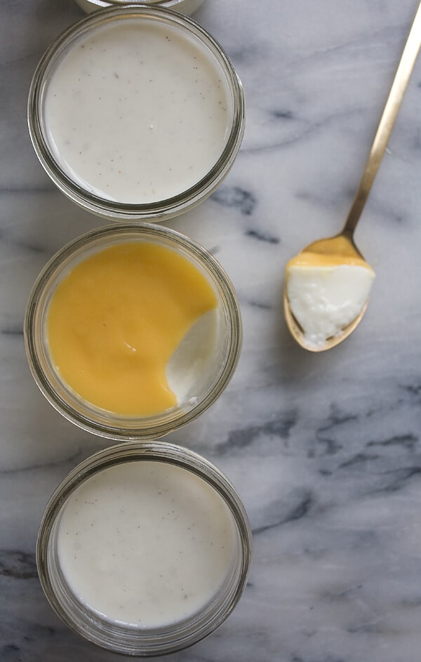 loosey-goosey yogurt panna cotta with grapefruit curd