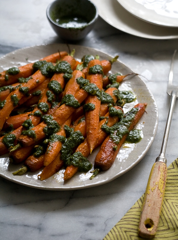 Roasted Ras El Hanout Carrots with Carrot-Top Pesto // www.acozykitchen.com
