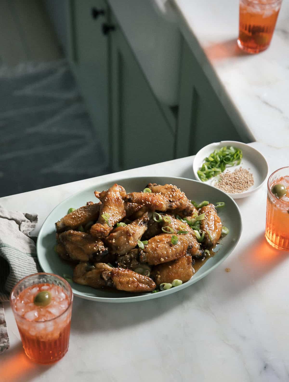 Hot Honey Lime Wings on an oval plate 