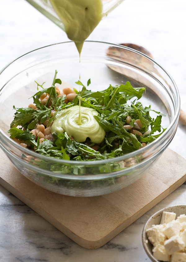 Arugula Cannellini Salad with Avocado Dressing // www.acozykitchen.com