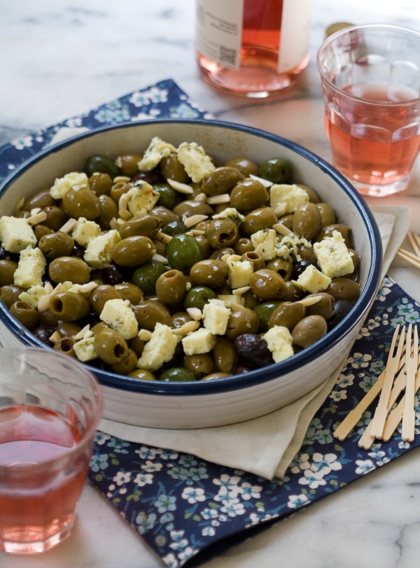 Rosé Roasted Olives with Blue Cheese // www.acozykitchen.com 
