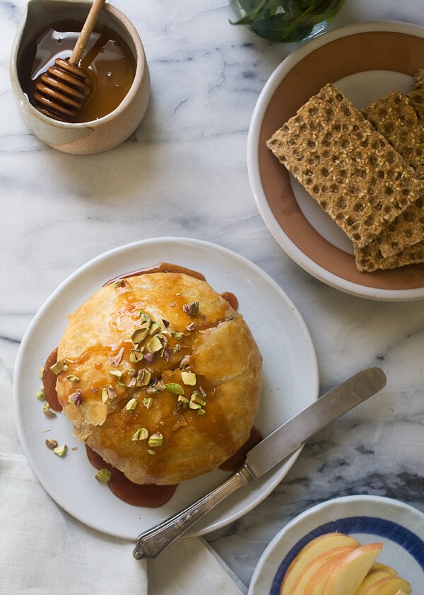 Baked Brie with Cherries, Pistachios and Caramelized Honey // www.acozykitchen.com