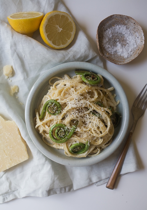 Fiddlehead Creamy Lemon Pasta // www.acozykitchen.com