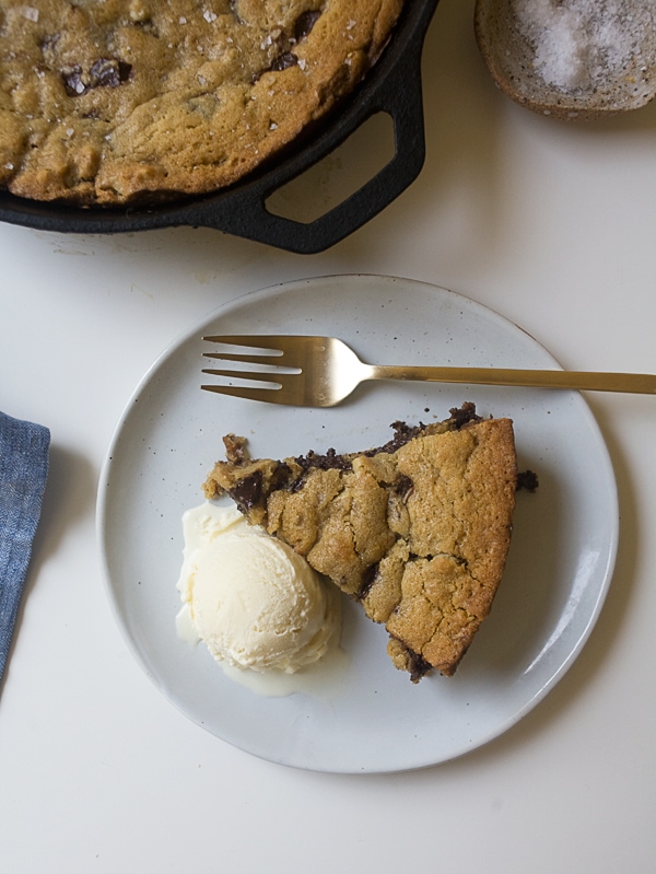 Dark Chocolate Chunk and Walnut Skillet Cookie | www.acozykitchen.com