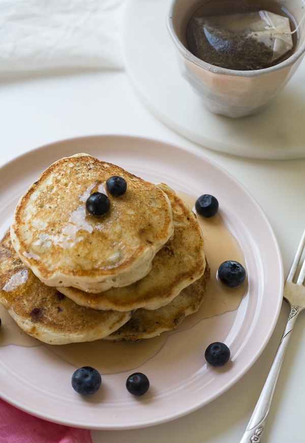 Vegan Almond Blueberry Pancakes | www.acozykitchen.com