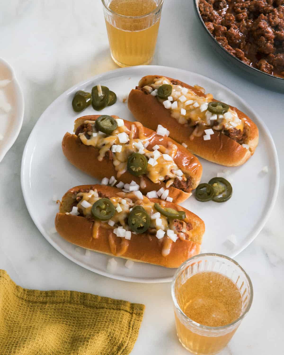 Chili Cheese Dogs on plate.