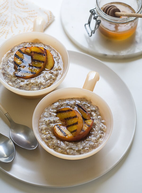 flax and oat porridge with grilled peaches