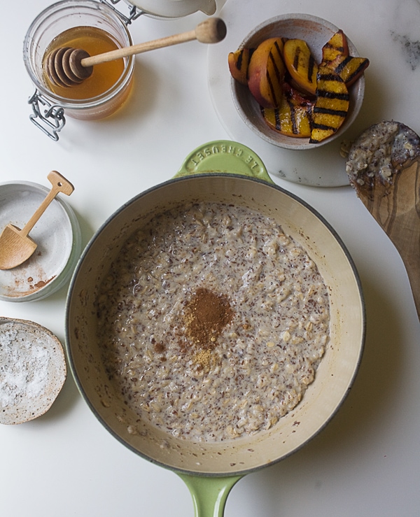 Flax and Oat Porridge with Grilled Peaches