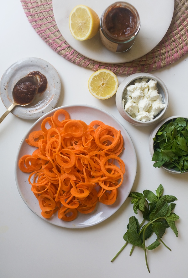 Moroccan Carrot Salad with Golden Raisins, Harissa and Goat Cheese 