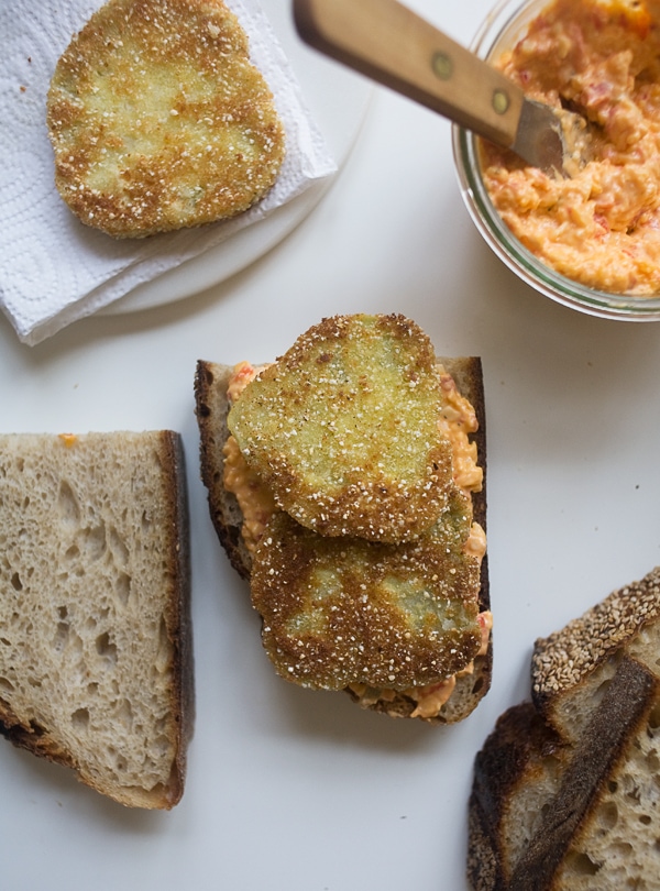 Fried Green Tomato Grilled Cheese // www.acozykitchen.com