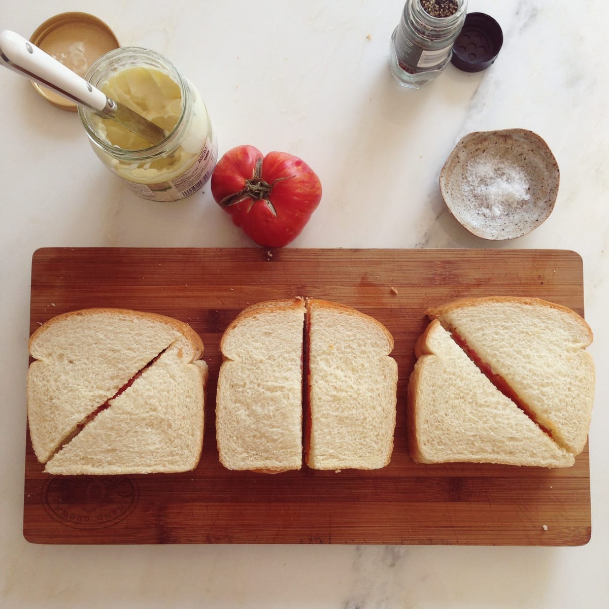 Ingredients for a Tomato Sandwich. 