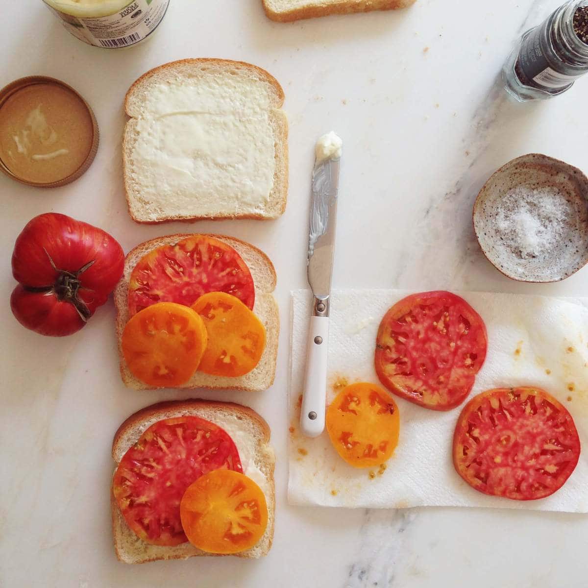 Ingredients for a Tomato Sandwich. 