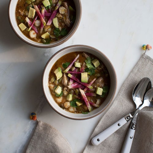 Roasted Green Tomatillo Pozole with Chicken A Cozy Kitchen
