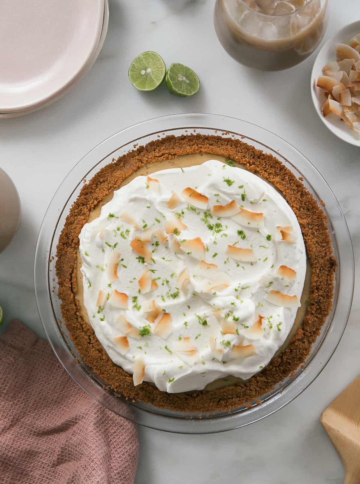 Key Lime Pie on a counter. 