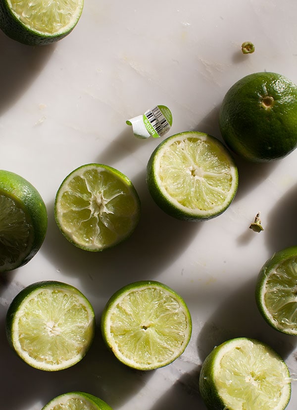 Limes with a sticker. 