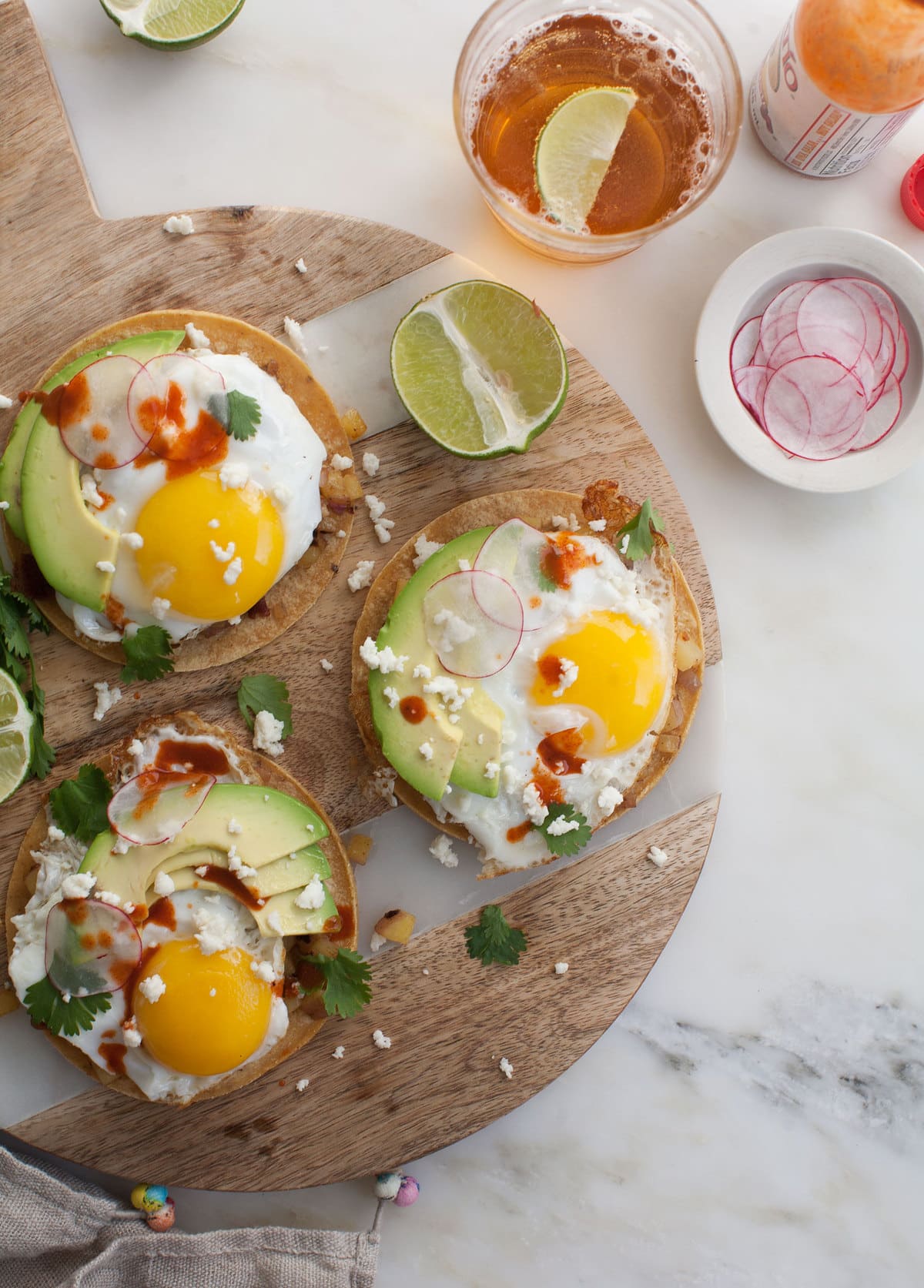 Breakfast Tacos on a cutting board. 