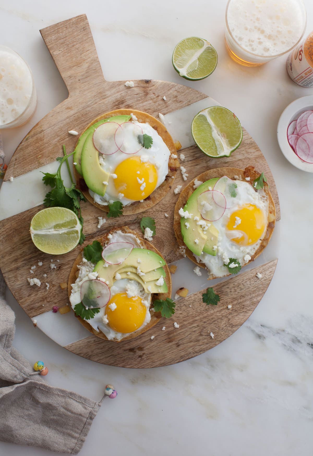 Breakfast Tacos on a cutting board. 