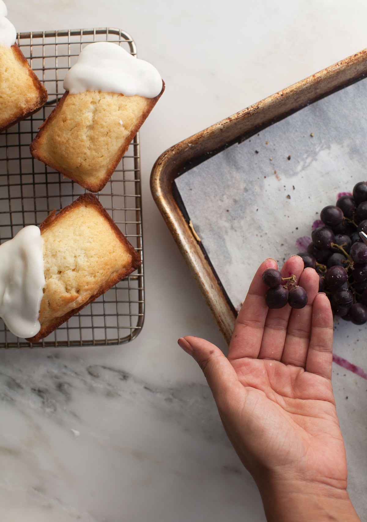 Mini Pound Cakes with Lebneh Frosting and Roasted Grapes
