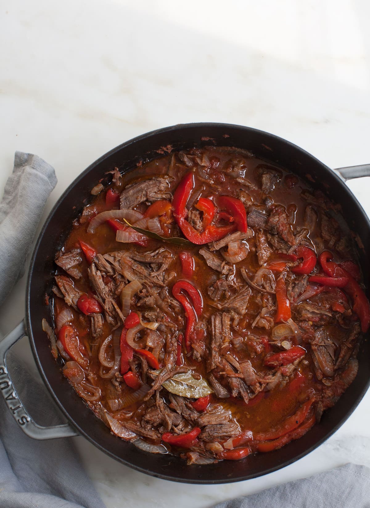 Ropa Vieja all braised in a pot. 