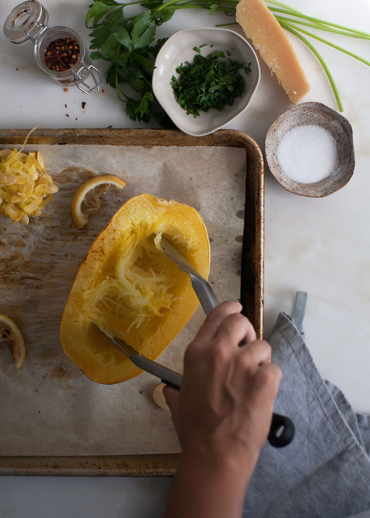 Dinner for One (or Two): Lemon-y Cheesy Spaghetti Squash