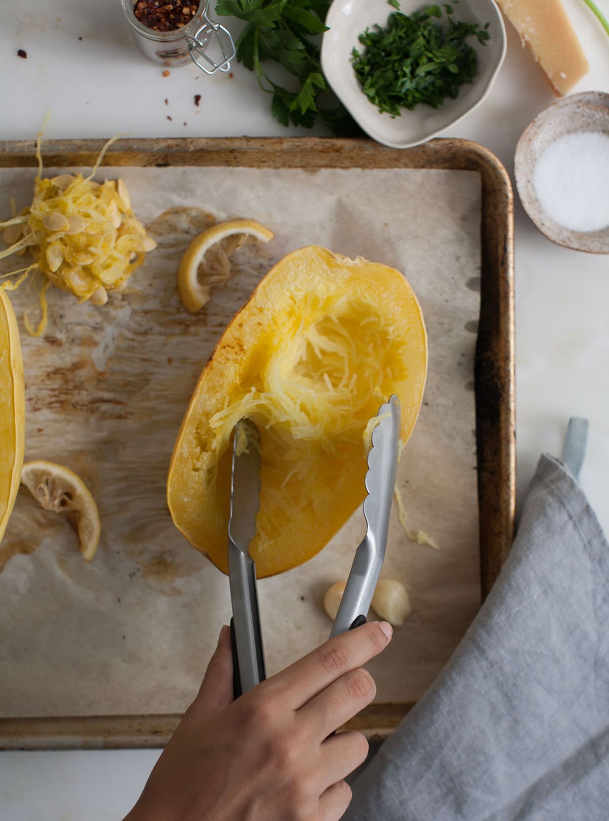 Dinner for One (Or Two); Lemon-y Cheesy Spaghetti Squash