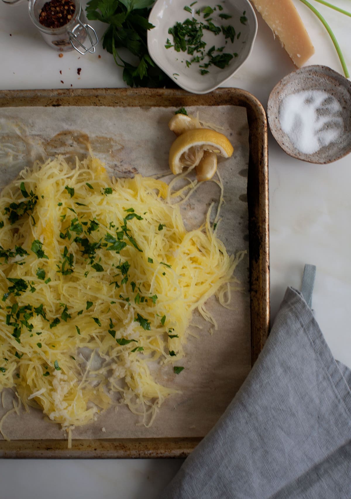 Dinner for One (Or Two); Lemon-y Cheesy Spaghetti Squash