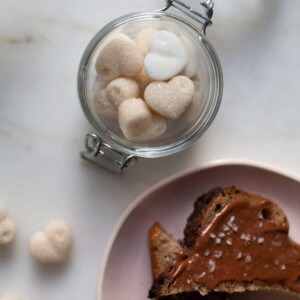 Sugar cubes in jar.